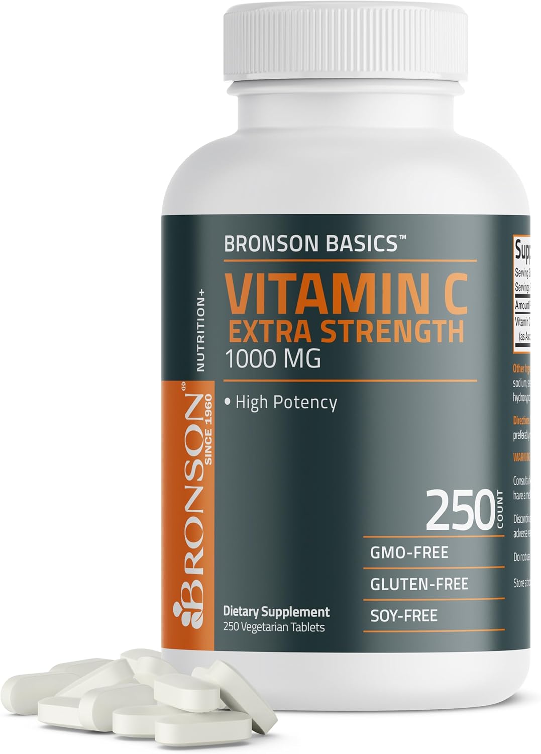 Bronson Vitamina C 1000 mg Extra Strength - 250 Comprimidos Vegetarianos