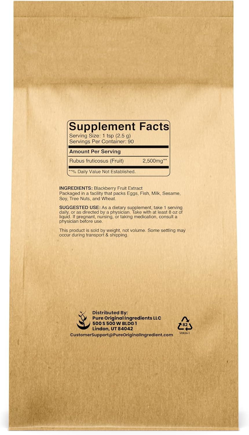 Extracto de Mora PURE ORIGINAL INGREDIENTS (227 g), Polvo 4:1, Suplemento y Aditivo