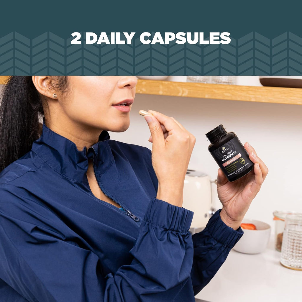 Ancient Nutrition Complejo de Vitamina B, 8 Vitaminas B Equilibradas, Apoya Niveles de Energía Saludables, Hierbas Adaptógenas, Activado por Enzimas, Paleo y Keto Friendly, 60 Cápsulas