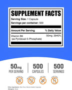 BulkSupplements Piridoxal 5-Fosfato Cápsulas – Suplemento P5P, Vitamina B6 Activa, Sin Gluten, 50 mg, 500 Unidades