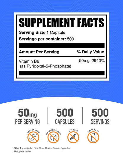 BulkSupplements Piridoxal 5-Fosfato Cápsulas – Funcionamiento normal del sistema nervioso: Interviene en la – Image 2