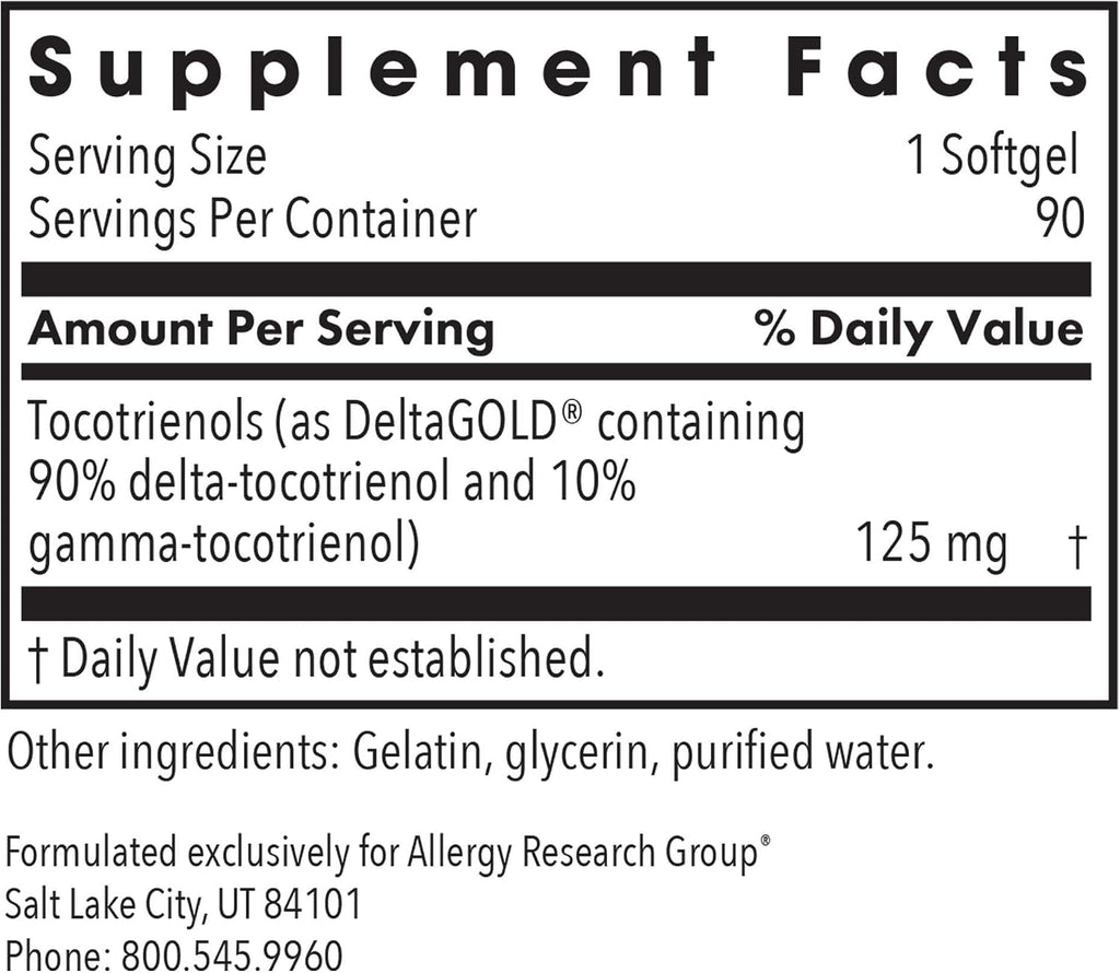 Allergy Research Group Delta-Fraction Tocotrienols 50 mg - 90 Cápsulas Blandas