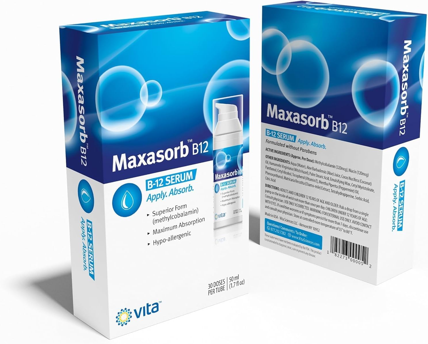 Vita Sciences Maxasorb B12 Crema de Vitamina B12 1000 mcg - Metilcobalamina Tópica para Energía y Piel Radiante - Pack de 6