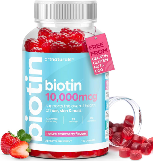 Artnaturals Gominolas de Biotina 10000mcg – Apoyo para Cabello, Piel y Uñas – 100 Gominolas