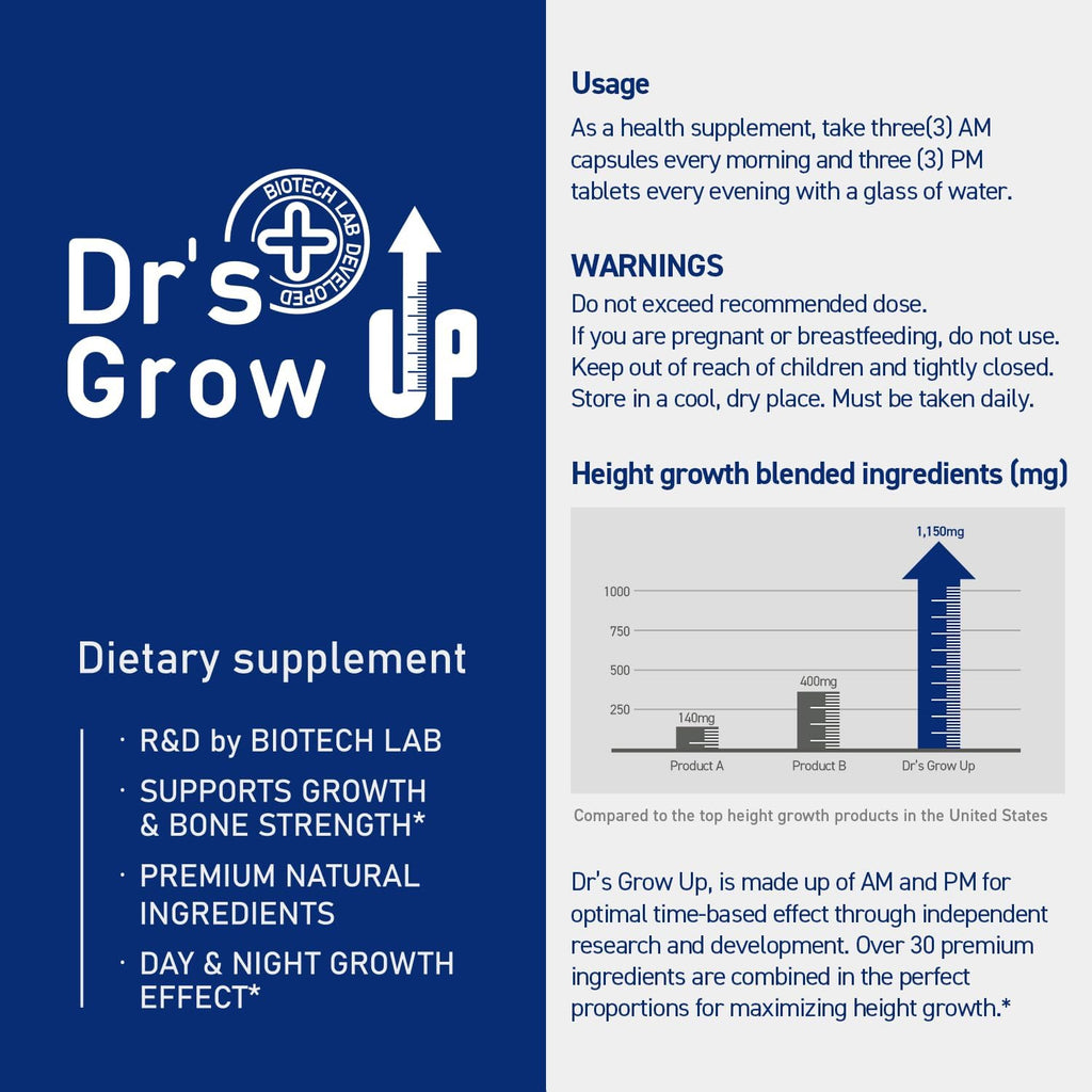 BONE SCIENCE Dr’s Grow UP AM & PM – Sistema Día y Noche para el Crecimiento y Salud Ósea de Niños y Adolescentes