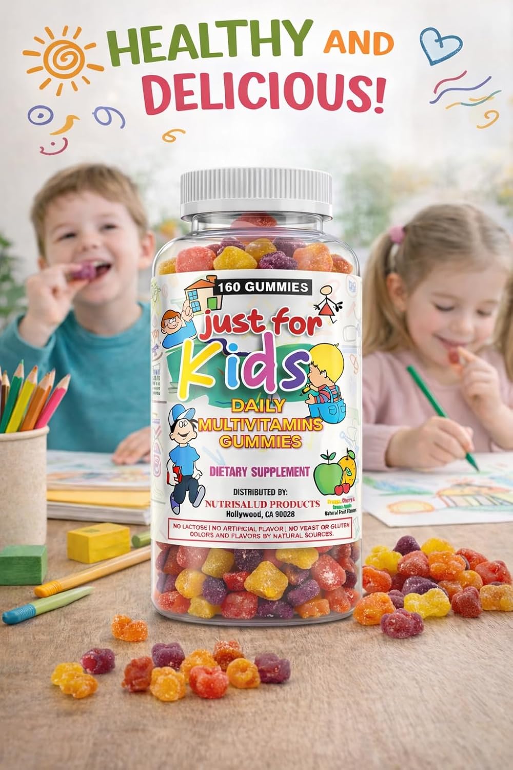 Children's Multivitamin Gummies - 160 Gummies, Natural Fruit Flavors - Nutrisalud