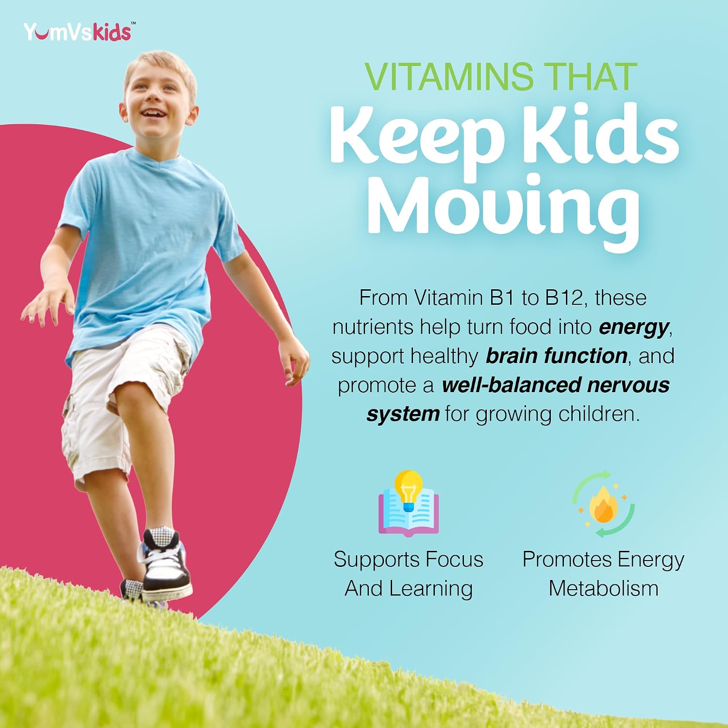 YumVs Multivitamínico Infantil con Hierro y Minerales - Comprimidos Masticables Sabor Uva y Bayas - para Niños de 2+ Años - 120 Comprimidos