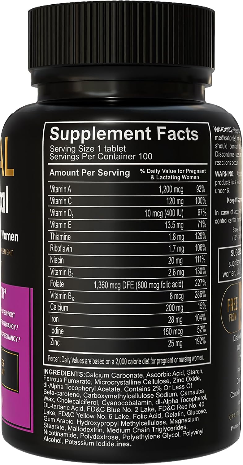 LUAL Multivitamínico Prenatal con Ácido Fólico y Hierro | 100 Comprimidos