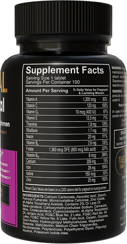 LUAL Multivitamínico Prenatal con Ácido Fólico y Hierro | 100 Comprimidos – Image 2