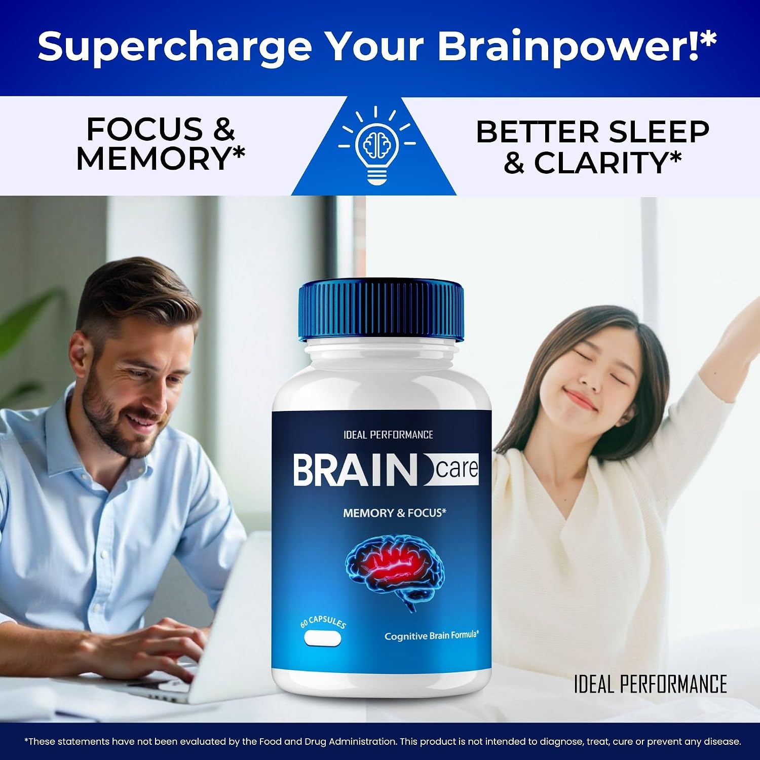 Brain Care Cápsulas para Memoria y Enfoque - Fórmula Avanzada para el Apoyo de la Salud Nerviosa (5 Envases)