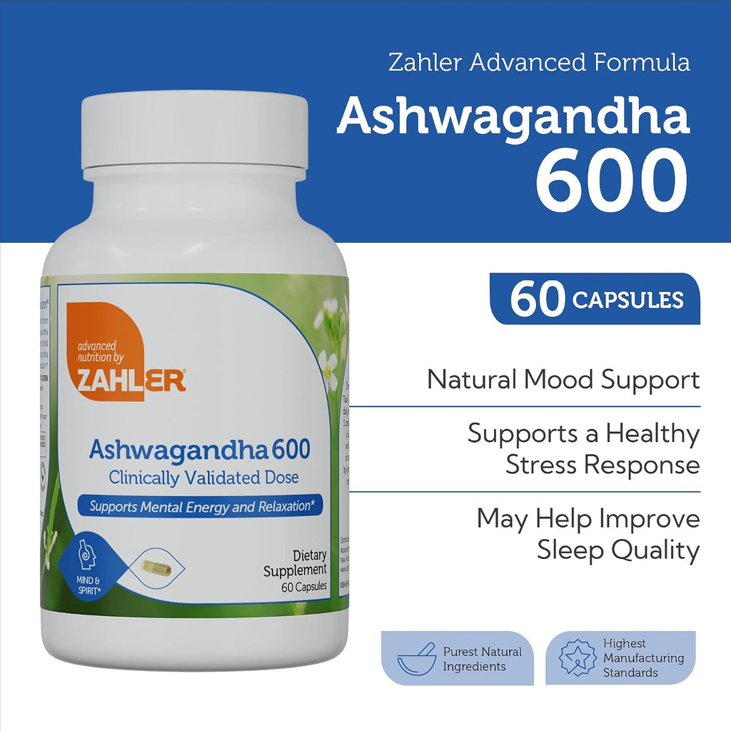 Zahler Ashwagandha Cápsulas, KSM-66 Ashwagandha 600 mg, Apoyo para la Relajación y el Estrés, Kosher, 60 Cápsulas