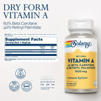 Solaray Vitamin A Dry Form - 60% Beta Carotene & 40% Retinyl Palmitate - 60 Vegan Capsules