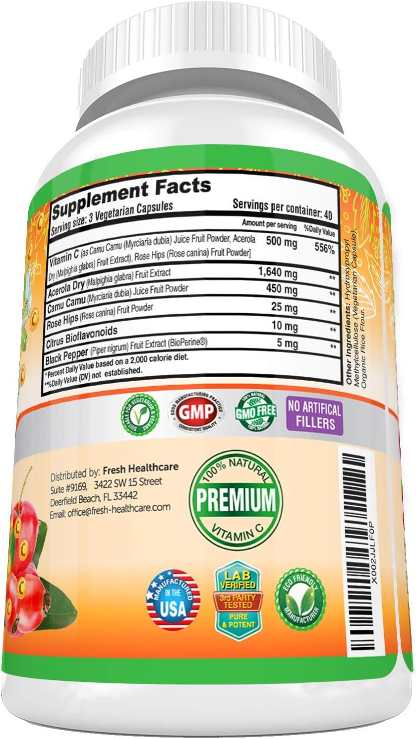 Fresh Healthcare Vitamina C 500mg Natural – 120 Cápsulas Veganas