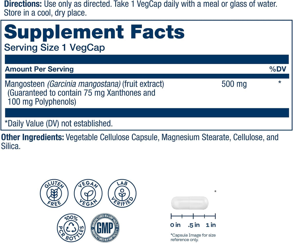 SOLARAY Vital Extracts Mangostán 500mg - Extracto de Fruta de Mangostán con 75mg de Xantonas y 100mg de Polifenoles - Vegano, Sin Gluten - 60 Cápsulas