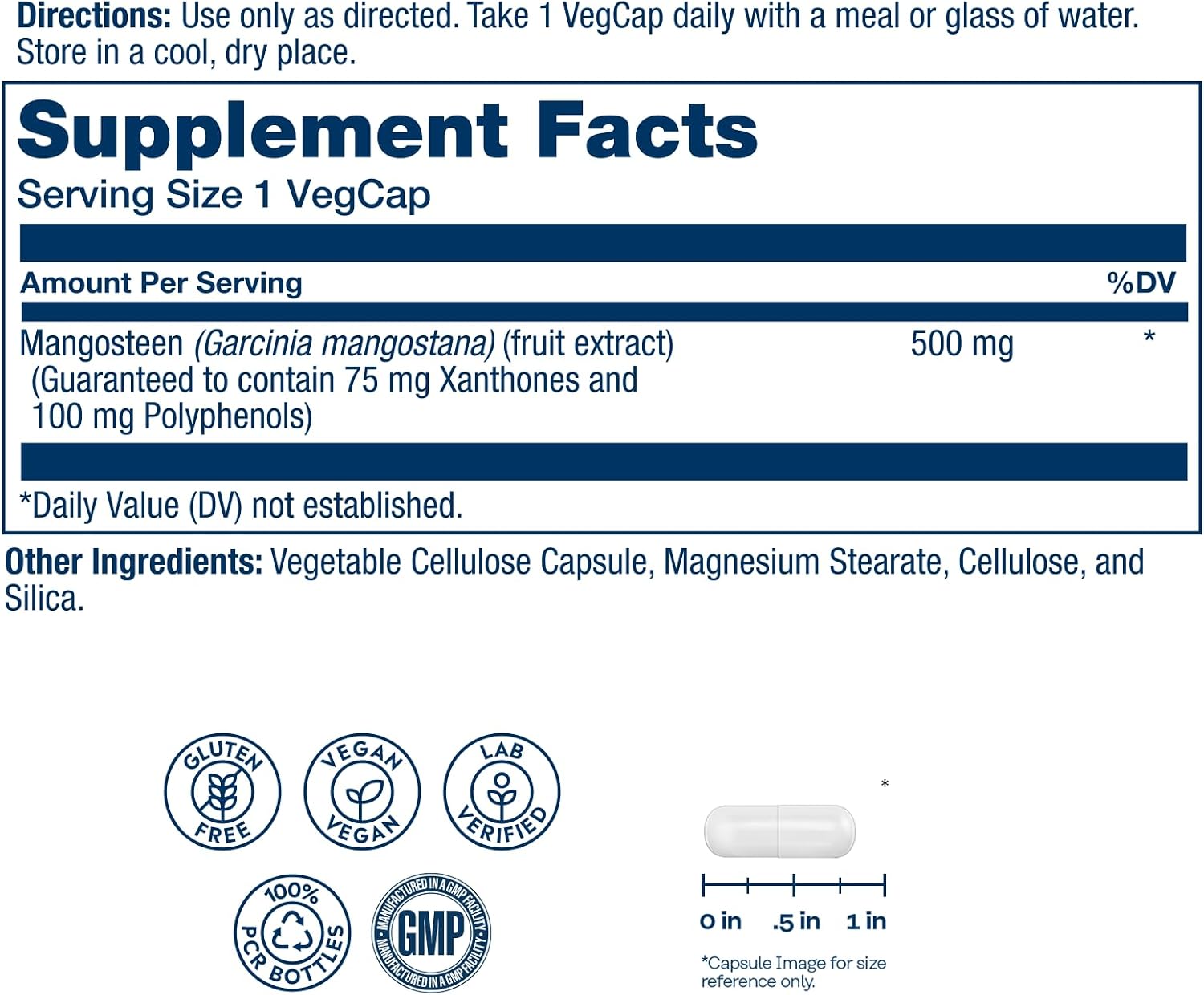 SOLARAY Vital Extracts Mangostán 500mg - Extracto de Fruta de Mangostán con 75mg de Xantonas y 100mg de Polifenoles - Vegano, Sin Gluten - 60 Cápsulas