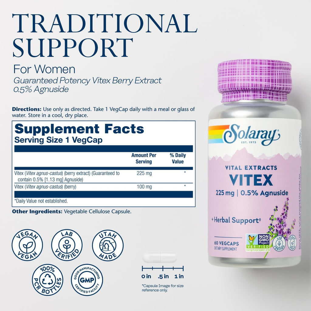 SOLARAY Vitex (Sauzgatillo) 225 mg, 60 cápsulas veganas