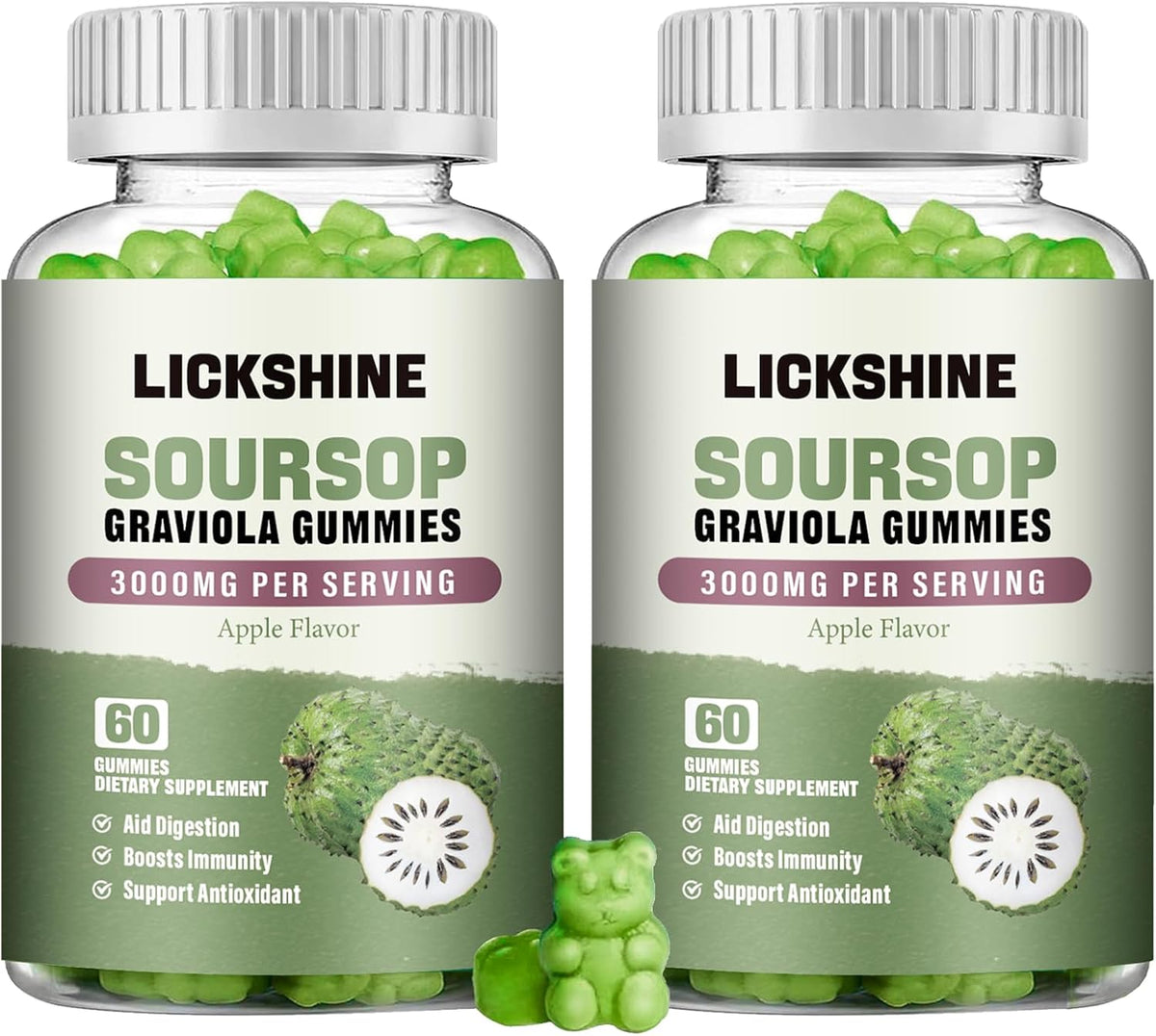 lickshine 2 Pack Gominolas de Graviola - – Extracto de hojas de graviola (3000 mg): Rico en compuestos bioactivos – Image 1
