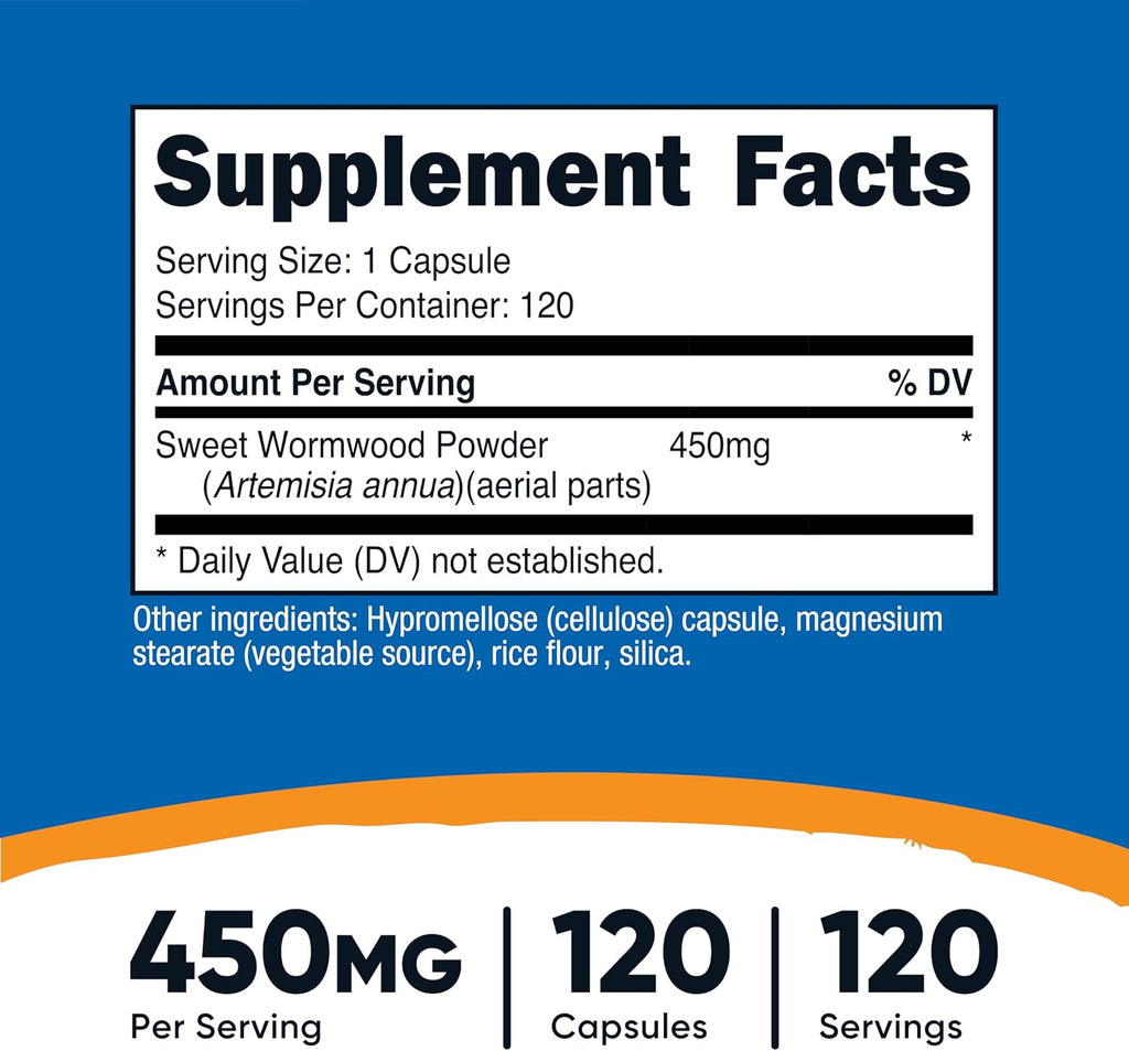 Cápsulas de Artemisa Dulce (Sweet Wormwood) 450 mg - 120 Cápsulas - Nutricost