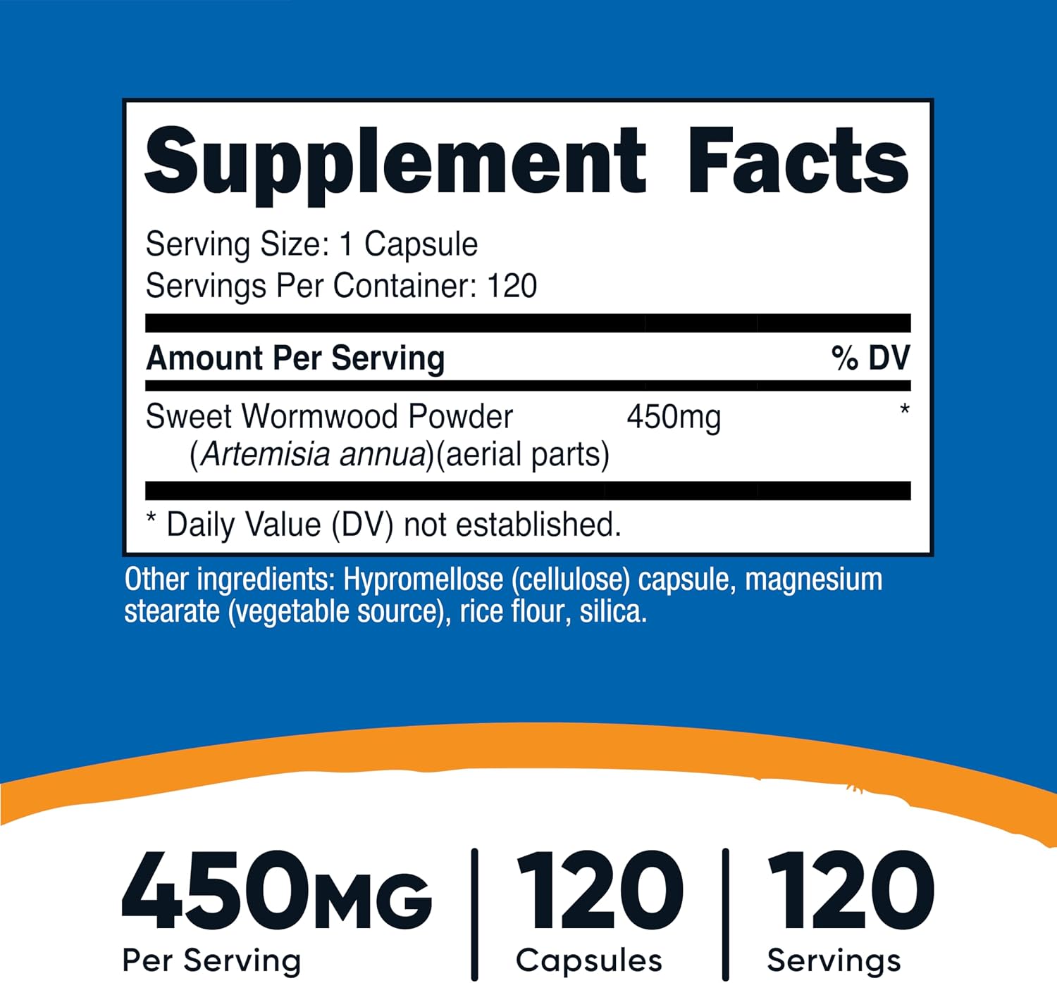 Cápsulas de Artemisa Dulce (Sweet Wormwood) 450 mg - 120 Cápsulas - Nutricost