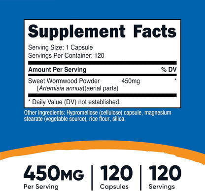 Cápsulas de Artemisa Dulce (Sweet Wormwood) 450 mg - 120 Cápsulas - Nutricost – Image 2
