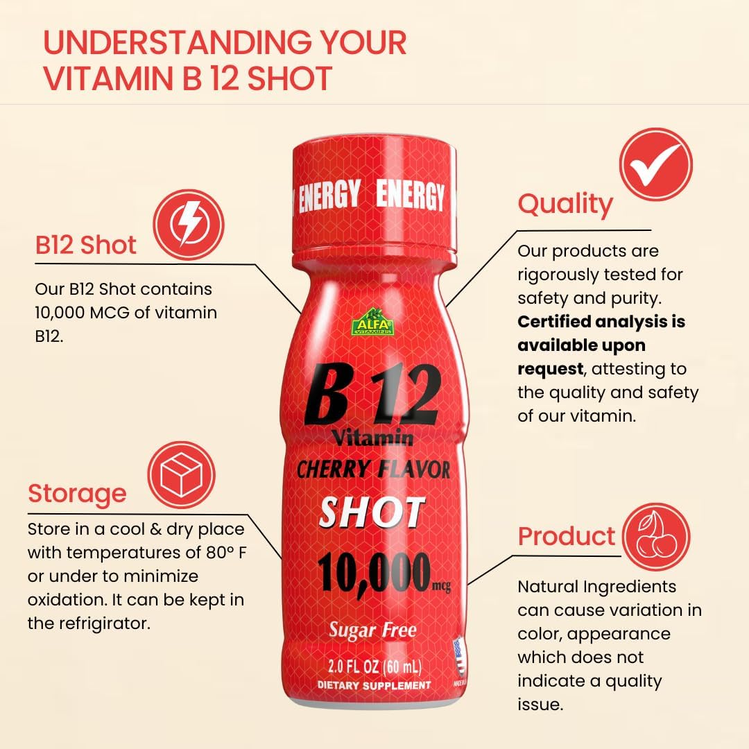 ALFA VITAMINS B12 Vitamin Shot 10000 mcg - Pack de 20 Viales - Sin Azúcar ni Cafeína