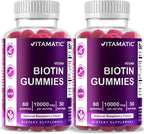 Vitamatic Biotina Gominolas 10,000 mcg para Cabello, Piel y Uñas - 60 Gominolas Veganas (2 Botellas)