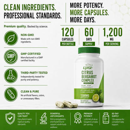Citrus Bergamot 1200 mg – Apoyo Cardiovascular y Antioxidante | 120 Cápsulas (60 Días) | No Transgénico – Image 4