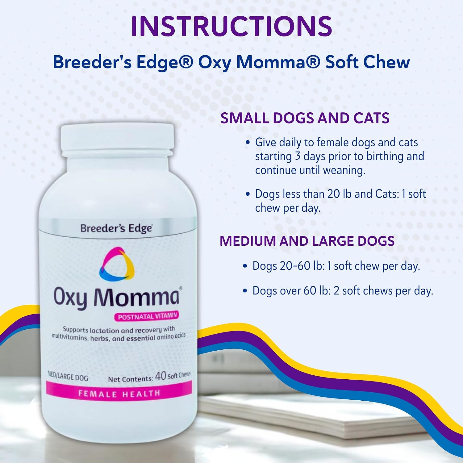 Breeder's Edge Oxy Momma Soft Chews - Postnatal Supplement for Lactating Dogs and Cats, 40 Count