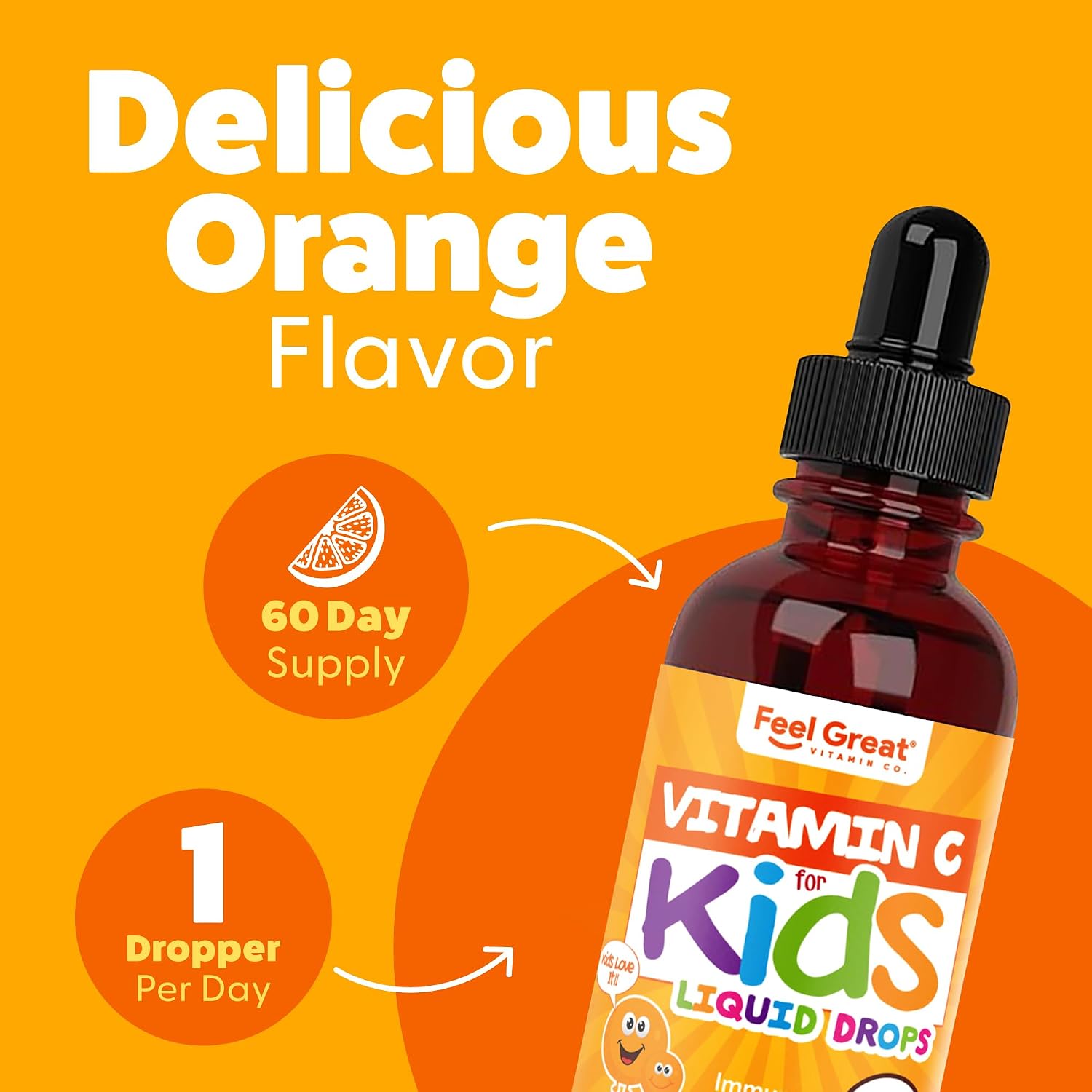 Feel Great Gotas Líquidas Orgánicas de Vitamina C para Niños y Bebés | Apoyo Inmunológico y Antioxidante | Fácil de Tomar | USDA Orgánico, Vegano, Sin OGM, Sin Gluten | 59 ml