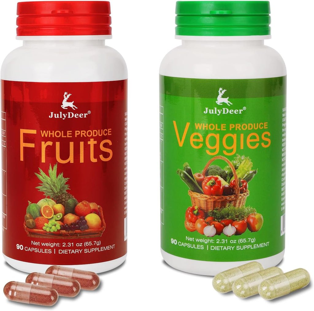 Fruit and Veggies Supplement – 2 Frascos (180 Cápsulas Vegetarianas) – Mezcla de 16 Frutas y 18 Verduras con Vitaminas y Minerales