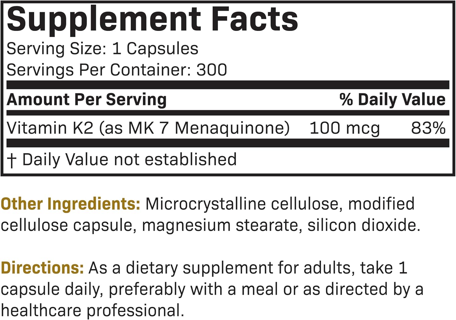Futurebiotics Vitamina K2 como MK-7 100 mcg, Huesos Fuertes - 300 Cápsulas Vegetarianas