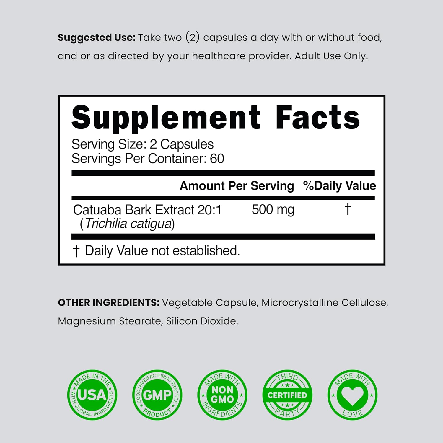 Extracto de Corteza de Catuaba 10.000 mg por Dosis (120 Cápsulas) - Dorado Nutrition