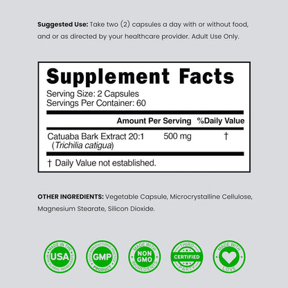 Extracto de Corteza de Catuaba 10.000 mg por Dosis (120 Cápsulas) - Dorado Nutrition – Image 6