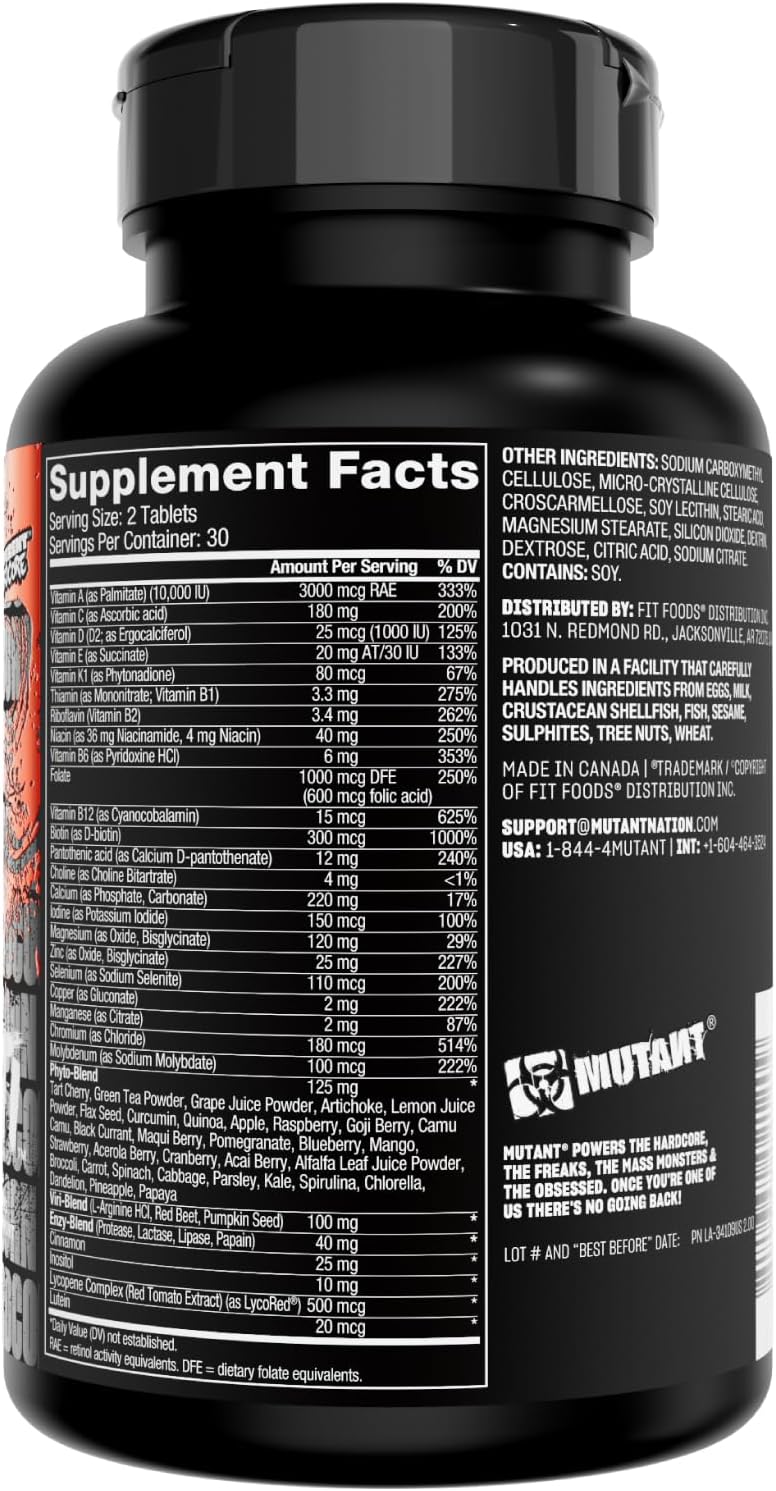 Mutant Multi High-Potency Multivitamin - 75+ Ingredients for Athletes, 60 Tablets