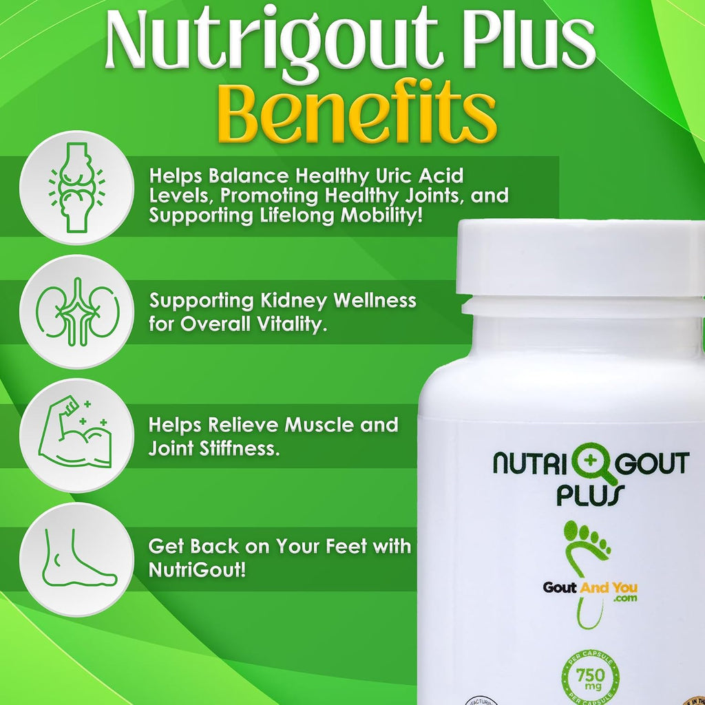 Gout and You NutriGout Plus - Suplemento para el Ácido Úrico - 60 Cápsulas Vegetarianas - 750 mg por Cápsula