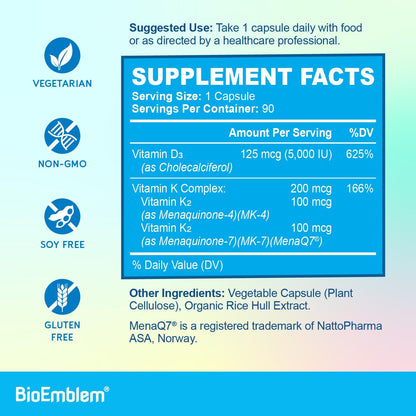 BioEmblem Vitamina D3 K2 Cápsulas - 5000 UI – La vitamina D contribuye al funcionamiento normal del sistema – Image 5