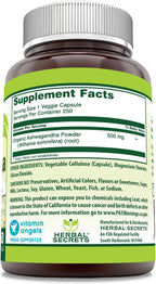 Herbal Secrets Ashwagandha 500 mg - 250 Cápsulas Vegetales