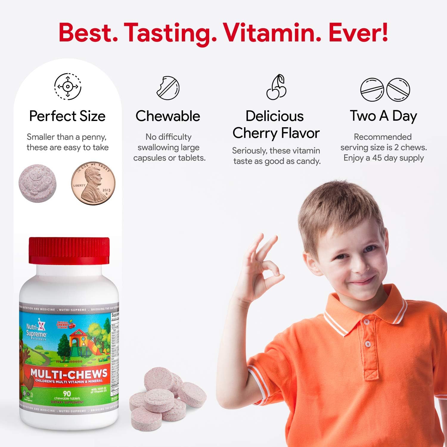 Delicious Kids Multivitamin - Multivitamínico Delicioso para Niños - 90 Gomitas Vegetarianas con Sabor a Cereza