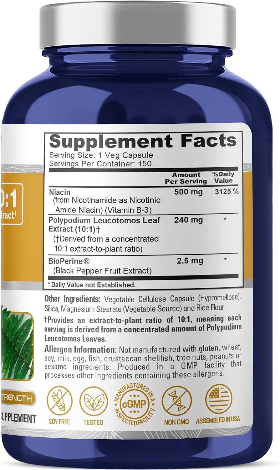 NusaPure Polypodium Nicotinamide 240 mg - 150 Cápsulas Veganas (Sin OGM, Sin Soja)