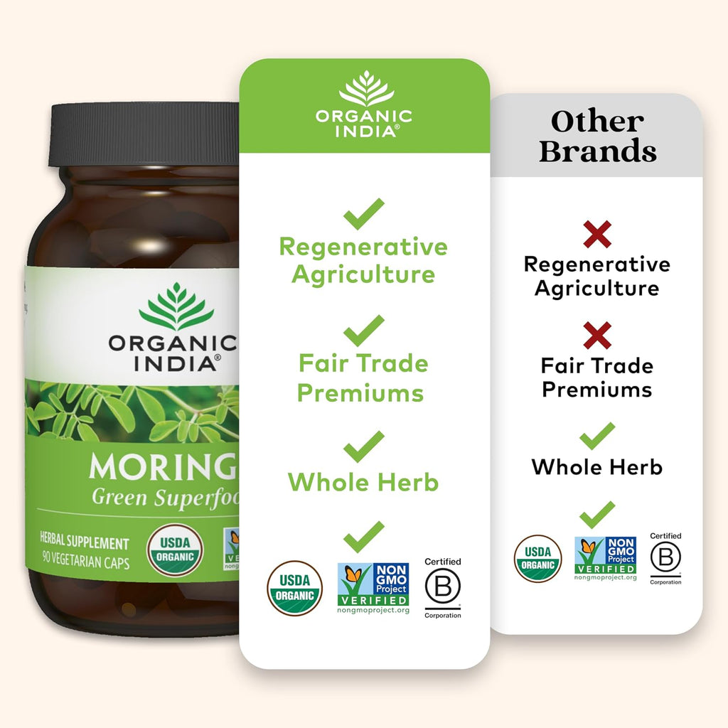 Cápsulas de Moringa Ecológicas - ORGANIC INDIA - 60 Cápsulas