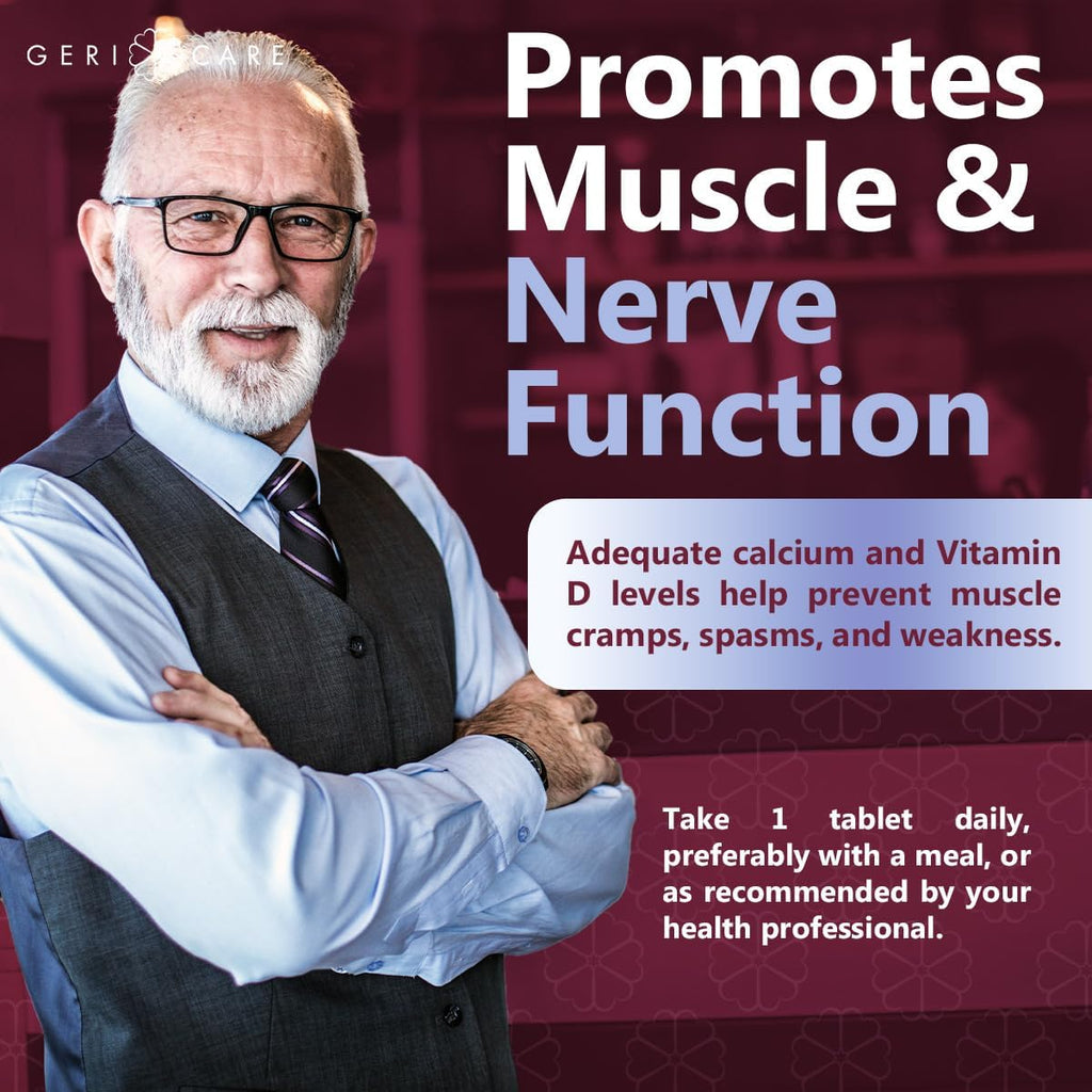 GeriCare Vitamina D-3 (10 mcg 400 UI) y Calcio (25 mg) - Complemento Alimenticio para Huesos, Músculos e Inmunidad - 100 Comprimidos