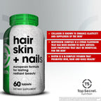 Top Secret Nutrition Cabello Piel + Uñas | 29 Vitaminas, Minerales y Fitonutrientes | Complejo de Colágeno, Biotina y Hesperidina | 60 Comprimidos