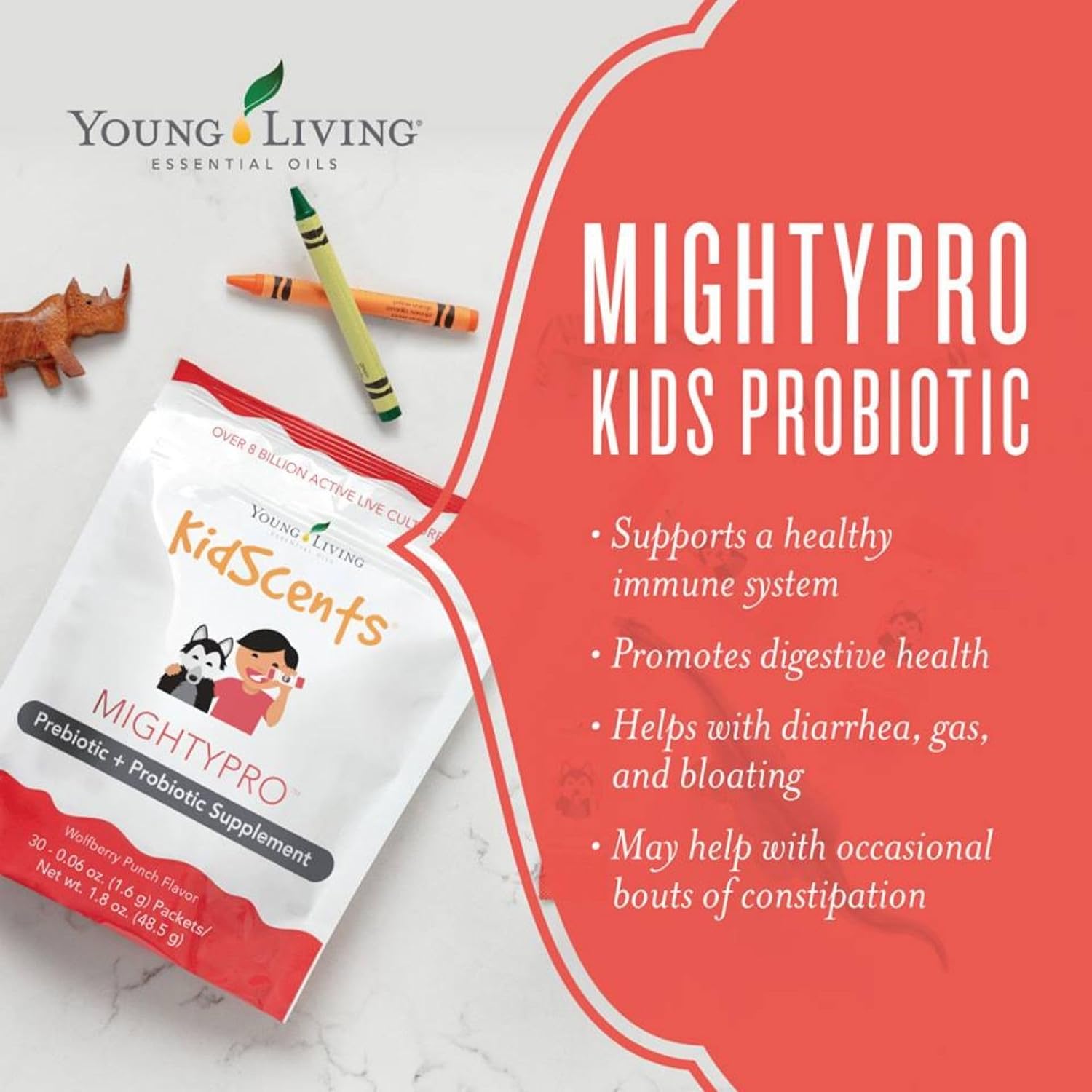 Young Living KidScents MightyPro - Probiótico y Prebiótico para Niños, 8 Mil Millones de Cultivos Vivos