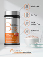 Horbaach Vitamina B12 1000 mcg Sublingual - 400 Comprimidos de Disolución Rápida - Metilcobalamina para Mujeres y Hombres - Sabor a Bayas - Vegano, No GMO y Sin Gluten