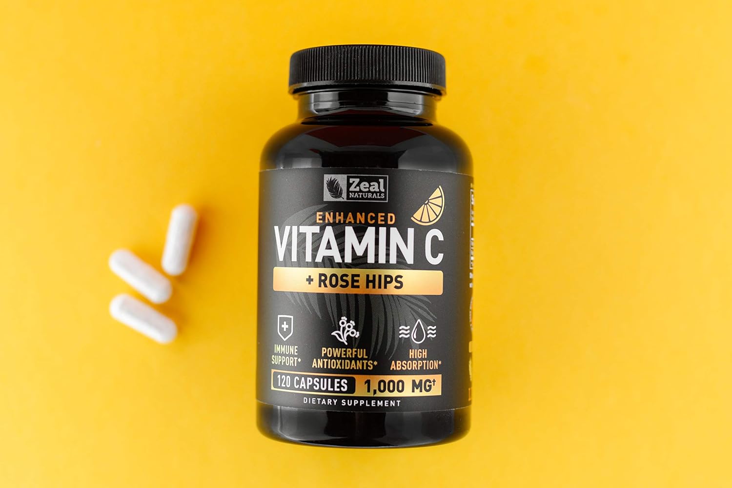 Zeal Naturals Vitamina C con Escaramujo 1000 mg - Ácido Ascórbico Puro - 120 Cápsulas