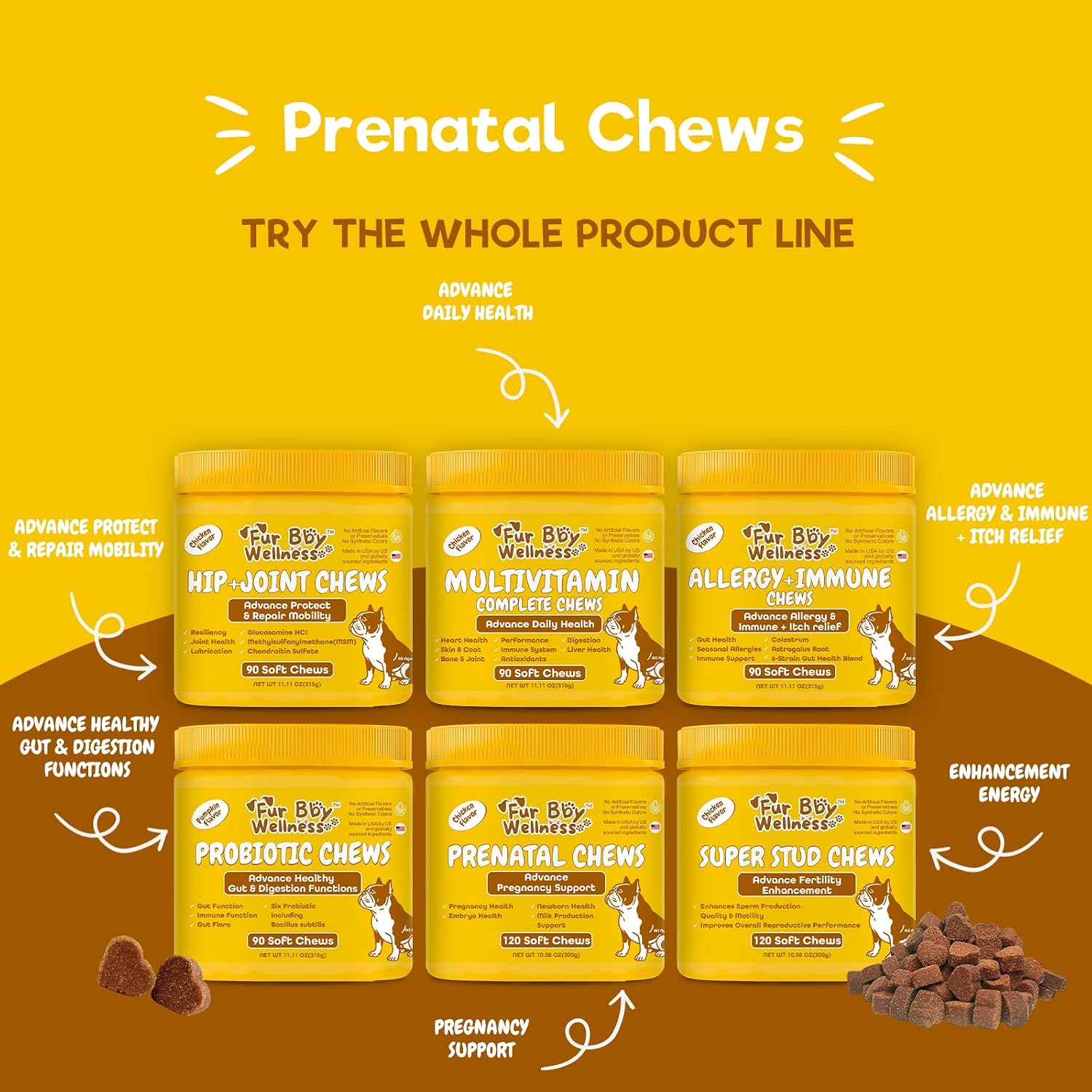 Vitaminas prenatales para perras embarazadas y lactantes - Apoya el embarazo saludable, el crecimiento de los cachorros y la lactancia - con ácido fólico, hierro y calcio - 120 masticables suaves