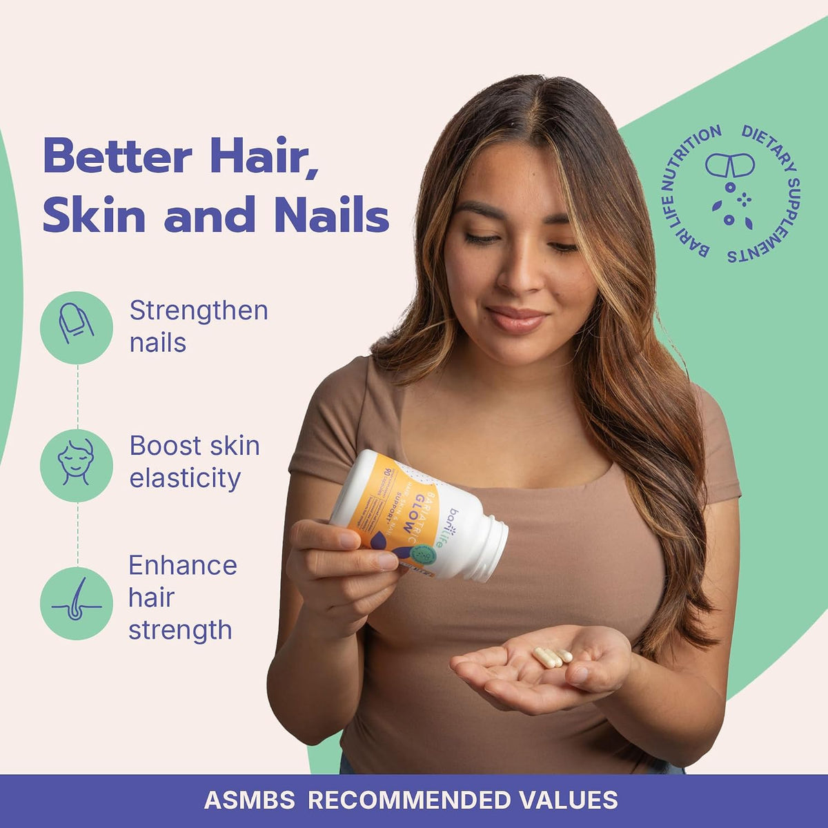 Bari Life Hair, Skin & Nails Supplement – Zinc: Contribuye al mantenimiento del cabello, la piel y las uñas en – Image 3