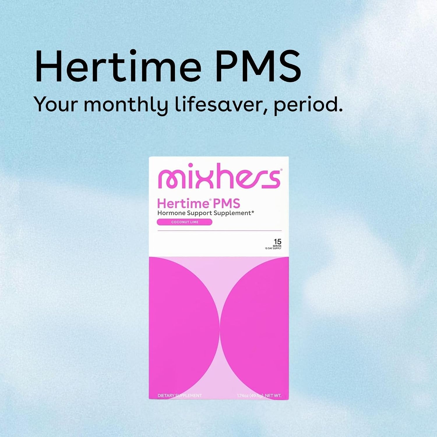 MIXHERS Hertime PMS - Apoyo para el Ciclo Menstrual - con Minerales, Raíz de Peonía y Ginseng Siberiano - Sin Azúcar - 15 Sobres - Sabor Lima Coco