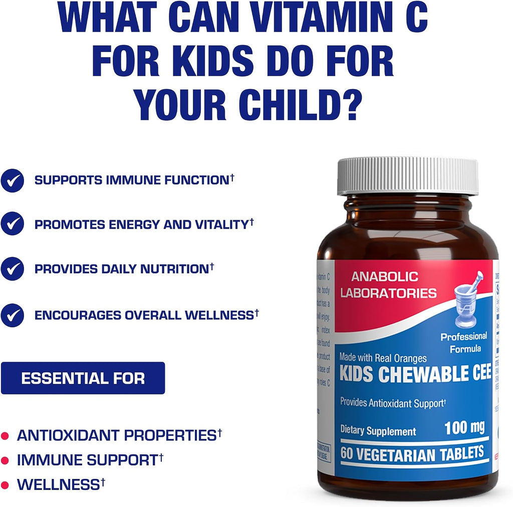 Kids Vitamin C Chewable Tablets - 60 Comprimidos Masticables de Vitamina C para Niños con Naranja Real