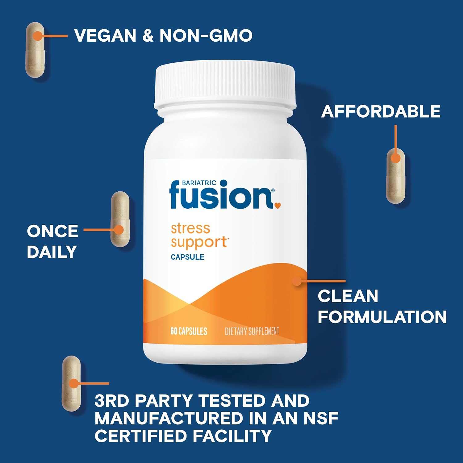 Bariatric Fusion Stress Support* | Suplemento Vegano con Magnesio y Ashwagandha | Complemento Diario para Mujeres y Hombres | Sin Gluten, Lácteos ni Soja | No-GMO | 60 Cápsulas